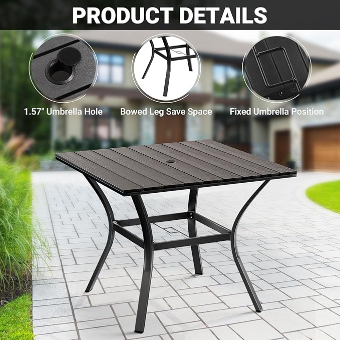 LEVELEVE 5 Piece Outdoor Patio Dining Set with 4 Swivel Dining Chairs & 1 Large Square Dining Table,Bistro Furniture Set for Lawn, Garden, Deck, Backyard and Porch