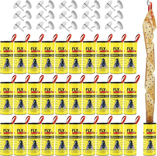 30 Rolls Fly Strips Traps for Home, Sticky Strips, Fly Paper Tape Catcher Ribbon for Gnat Fungus Fruit Flies
