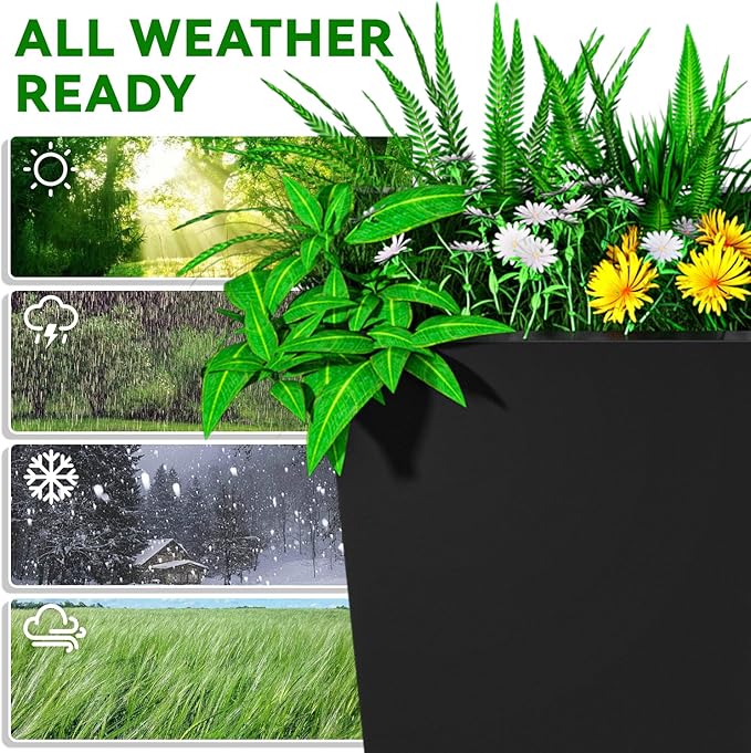 Tall Metal Planter Box, 15" L x 15" W x 30" H 2-Pack Outdoor Planters with Removable Tray, Heavy Duty Steel Front Porch Planters for Patio, Balcony, Indoor(Black)
