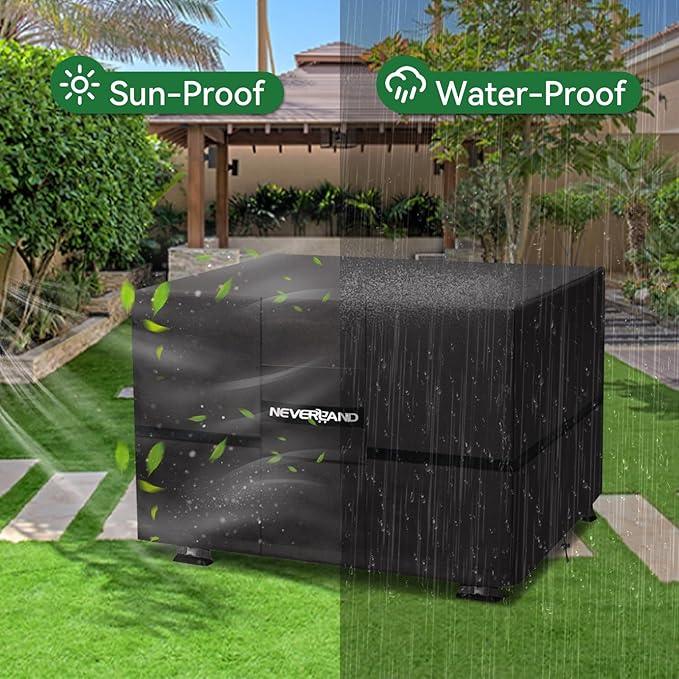 NEVERLAND Fire Pit Cover Square 28 Inch - Waterproof Outdoor Firepit Covers Square for 24-28 Inches 600D Oxford Patio Gas Fire Pit Table Covers with Buckle Straps and Air Vent, 28 x 28 x 25 Inch Black