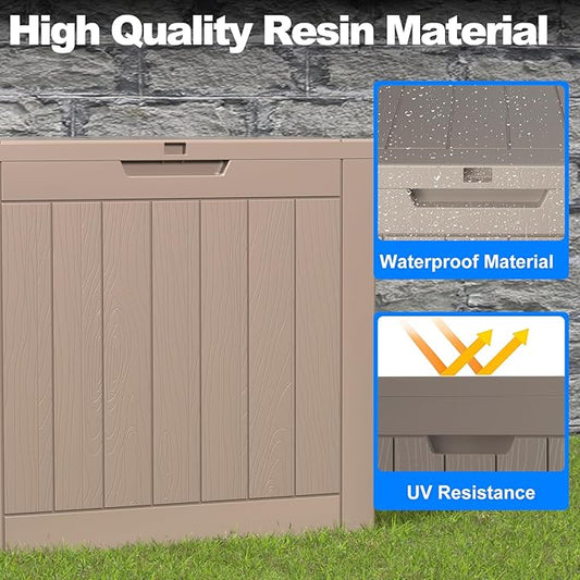 30 Gallon Deck Box Large Outdoor Storage for Patio Furniture,Outdoor Cushions,Garden Tools and Pool Supplies,Waterproof,Resin,Lockable(Grey)