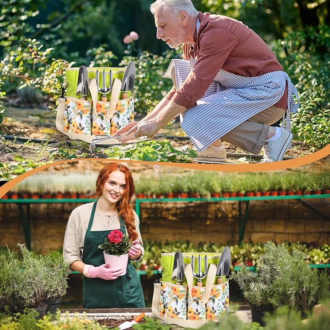 Gardening Tools Set, Gardening Gifts for Men Fathers Day, Heavy Duty Garden Hand Tools with Crossbody Garden Tote Bag, Rust-Proof Garden Tools for Yard Work Planting