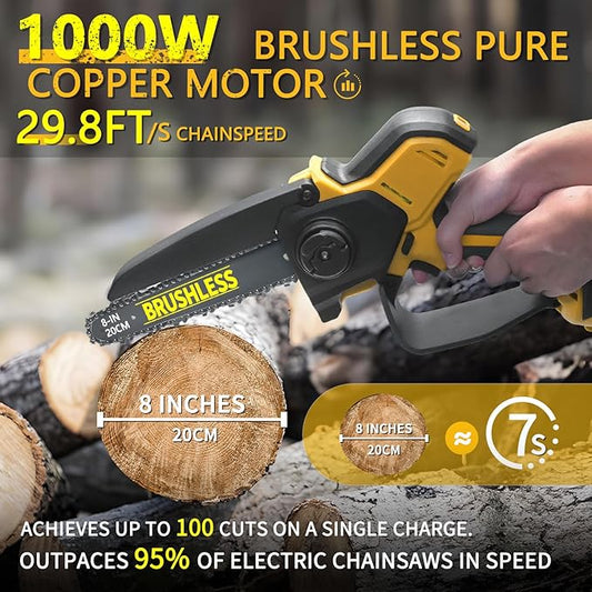 Mini Chainsaw Compatible With Dewalt 20V Battery MAX,8 Inch & 6 Inch Cordless Pruning Chainsaws,1000W Brushless Powered Mini Chain Saw for Tree Trimming (Not Battery)