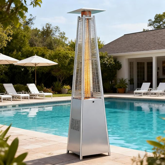 GLANC 48,000 BTU Pyramid Patio Heater with Cover & Wheels, Patio Heaters for Outdoor Use, 87" Quartz Glass Tube Outdoor Propane Heater for Deck Lawn Commercial, Triple Safety Protection