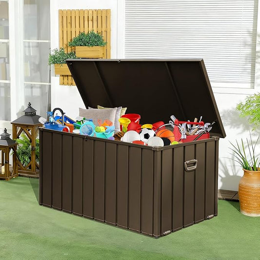 Domi 190-Gallon Outdoor Storage Box – Waterproof, Lockable Storage Cabinet for Patio Furniture, Garden Tools & Pool Supplies – Large Metal Storage for Cushions, Toys & More