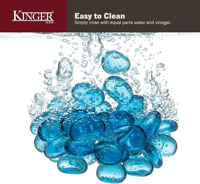 Kinger Home 10-Pound Fire Pit Glass Beads Pebbles Stones Reflective Oval Rocks for Natural or Propane Fire Pit and Landscaping Decorative, Blue