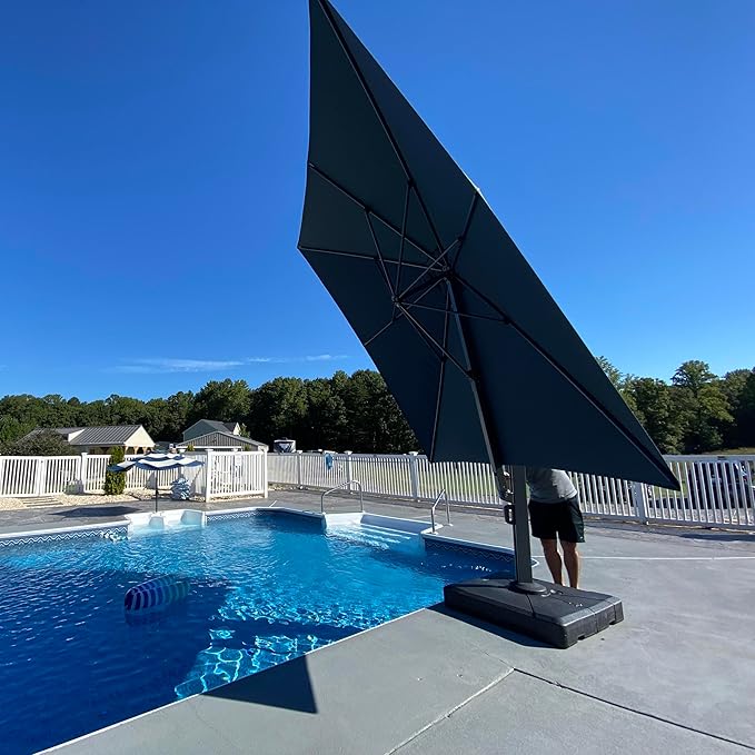 PURPLE LEAF 10' X 13' Rectangle Patio Umbrella Large Outdoor Aluminum Offset Umbrella with 360-degree Rotation Cantilever Umbrella for Garden Deck Backyard Pool, Grey