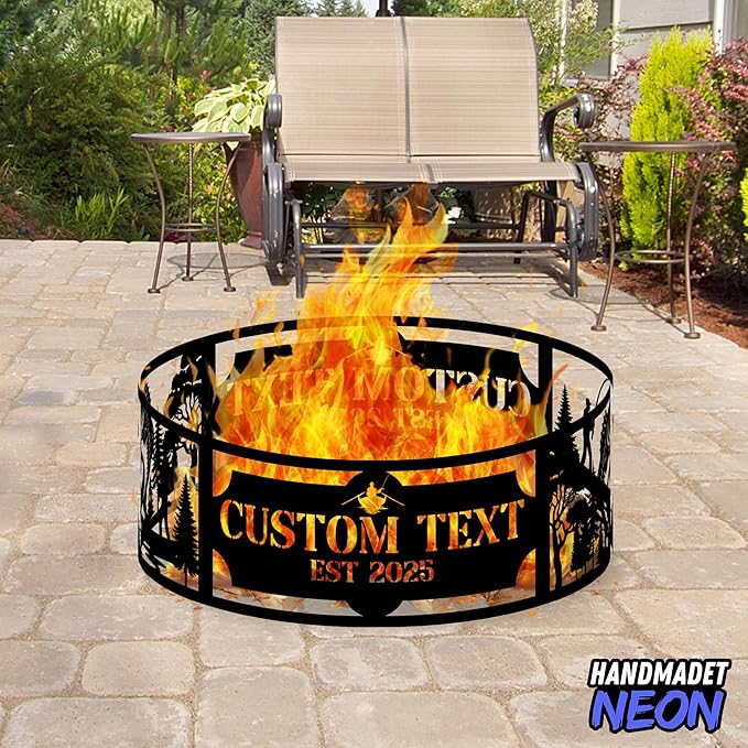 Personalized Fishing Fire Pit Ring 360 Degree, Custom Outdoor Fisherman Round Firepit, Pits Gifts for Wood Burning, Fireplace, Camping Essentials, Bonfire, Raised Garden Bed