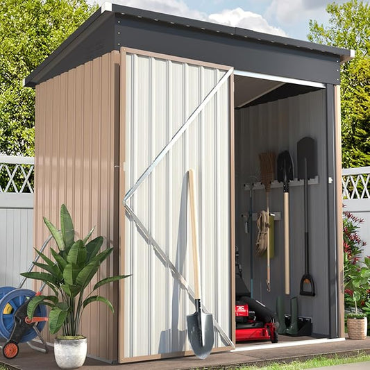 U-MAX 5' x 3' Outdoor Metal Storage Shed, Steel Garden Shed with Single Lockable Door, Tool Storage Shed for Backyard, Patio, Lawn