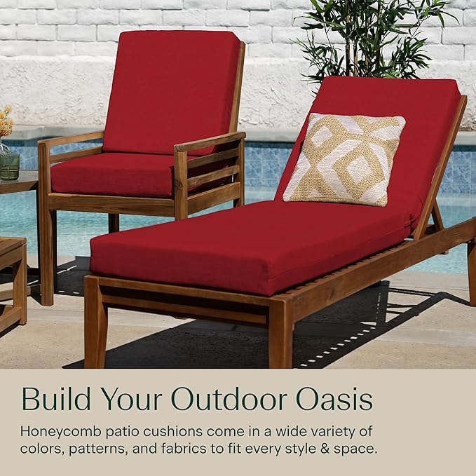 Honeycomb Outdoor Heritage Chaise, 22.5" W x 70" L, Textured Solid Imperial Red Chair Cushion for Patio Furniture