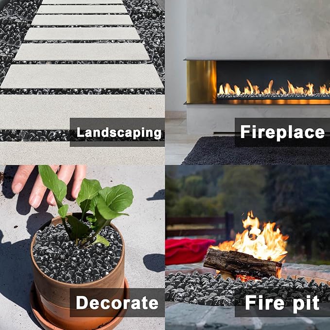 GasSaf Diamonds Fire Glass for Gas or Propane Fire Pit Fireplace & Landscaping 20-Pound 1 inch (Onyx Black Luster)