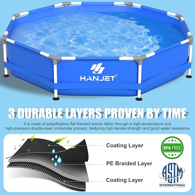 PE Round Above Ground Pool - 10ft x 30inch Outdoor Round Frame Above Ground Swimming Pool Set for Kids Adults Dog