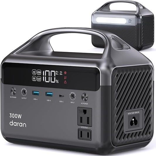 DaranEner Portable Power Station, 300W (Surge 600W) 192Wh(60,000mAh) Power Bank with 110V AC Outlet, LiFePO4 Battery for Home Emergency, Camping, Travel,& Outdoor Electronics(Option Solar Generator)