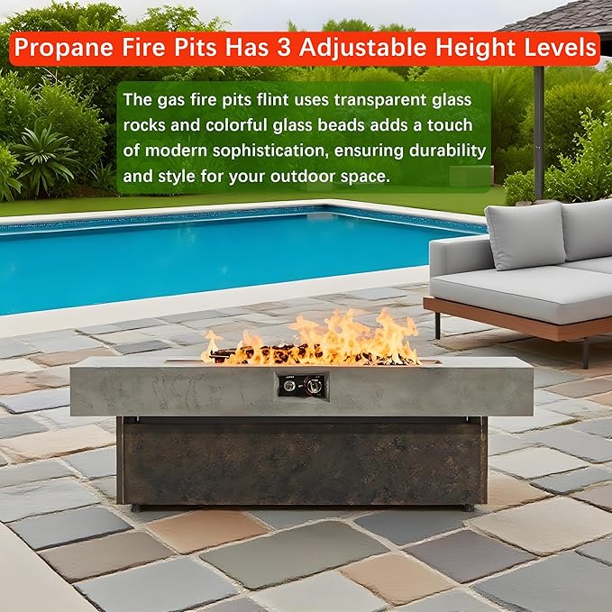 55"×23" Tabletop Propane Fire Pits,50000BTU Outdoor Firepit Table Suitable for Outdoor, Patio, Balcony,Three Height Adjust