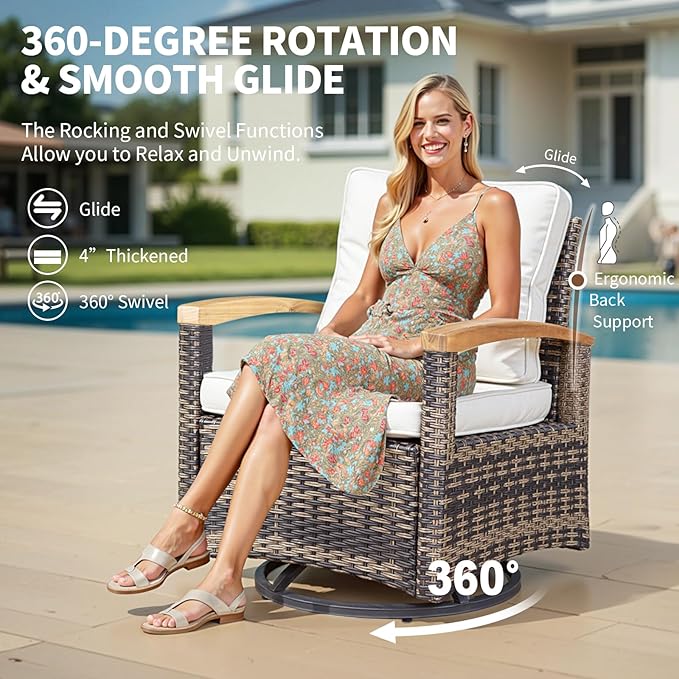 MEISSALIVVE 6 Pieces Patio Furniture Sets with Fire Pit Table, Wicker Outdoor Conversation Sets with 2 Swivel Rocker Chairs, 2 Sofas and Side Table(Brown)