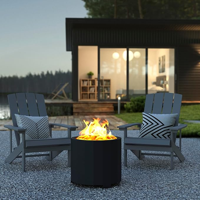 Flash Furniture Titus Commercial Grade Wood Burning Smokeless Outdoor Firepit - Black Finish - 19.5 inches - Portable - Waterproof Cover