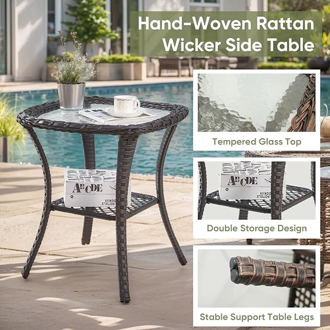 Wicker Patio Furniture-7 Pieces Rattan Patio Furniture Set Outdoor Patio Couch with Swivel Patio Chairs Ottomans and Coffee Table for Deck Poolside Backyard-Brown/Red