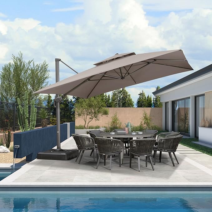 PURPLE LEAF 12 FT Cantilever Umbrella Outdoor Patio Umbrella, Large Offset Square Umbrella, Windproof Heavy Duty Hanging Outside Umbrellas for Patio, Ash Mocha