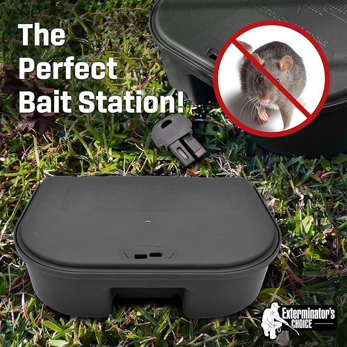 Exterminators Choice Compact Mouse Bait Station - Heavy-Duty Outdoor Rat Bait Box - Lockable Design with Key - Versatile Indoor & Outdoor Use - Pack of 12, Black, 4.75in x 3.5in x 1.25in