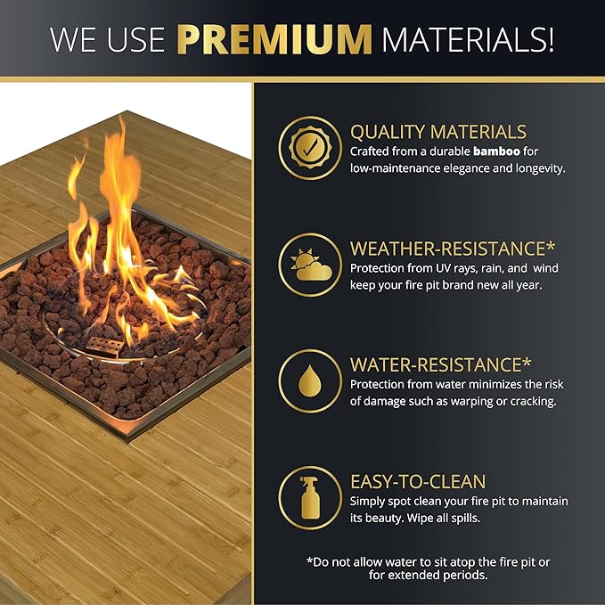 Kinger Home Harmony 43-Inch Large Square Outdoor Propane Gas Fire Pit Table, 50,000 BTUs, CSA Certified Includes Side Table, Lava Rock and Weatherproof Cover