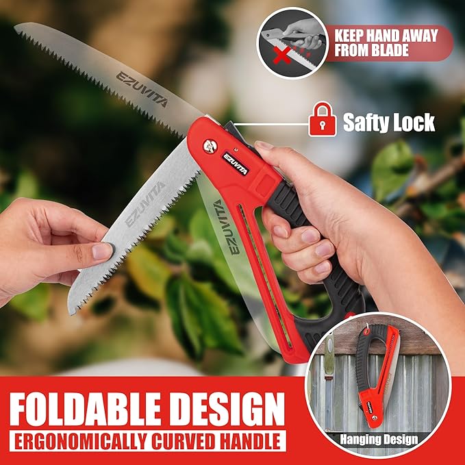 3PC Gardening Folding Saw with Pruner and Shears Set, 7 inch Hand Saw, Stainless Steel Garden Clippers 2 Pack, Professional Gardening Tools for Wood Cutting, Landscaping, Trimming, Picking