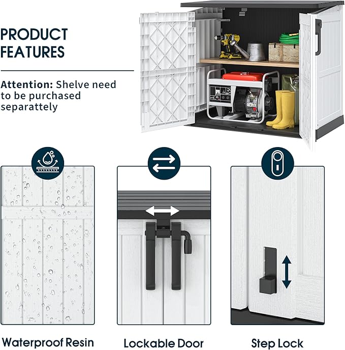 Horizontal Storage Shed, Outdoor Resin Storage Shed 36 Cu. Ft. Garden Extra Large Capacity Weather Resistant Storage Box, Lockable Waterproof Shed for Garden Tools