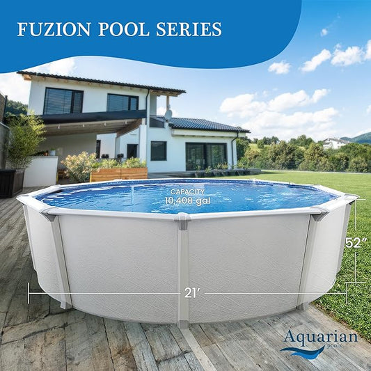 Aquarian Steel-Frame Above-Ground Pool Kit w/Pump & Leaf Skimmer, Fuzion, 21'