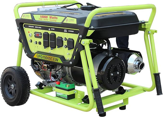 Green-Power America 10000 Watt Home Backup Portable Electrical Start Gasoline Generator, with Wheel and Handles, 12V/8.3A Charging Outlets, EPA and CARB Approved