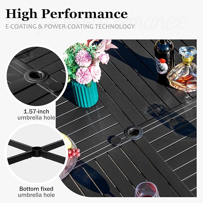 HERA'S HOUSE 54" Outdoor Patio Round Dining Table with Umbrella Hole, Metal Steel Frame for Backyard Lawn Balcony Deck, Black