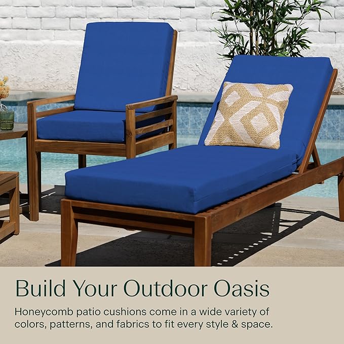 Honeycomb Outdoor Heritage Chaise, 22.5" W x 70" L, Textured Solid Sapphire Blue Chair Cushion for Patio Furniture