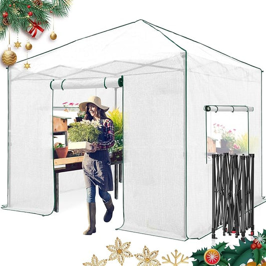 EAGLE PEAK Instant Pop-up Greenhouse, Indoor Outdoor Plant Gardening Green House, Roll-Up Zipper Doors and Side Windows, Walk in 10x10 ft, White/Clear