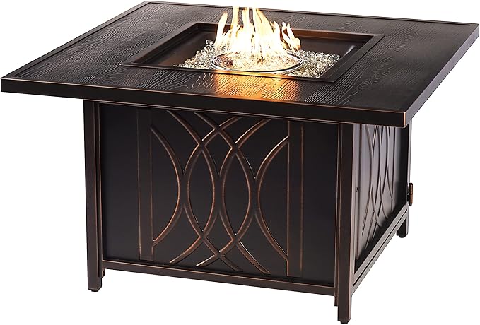 Oakland Living Black Aluminum Patio Fire Table Set with Four Club Chairs with Black Cushions