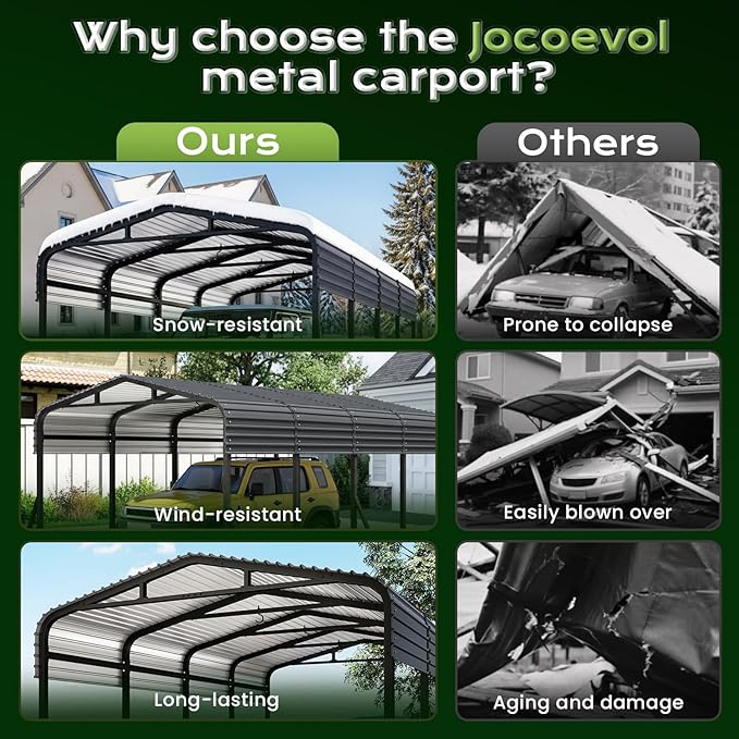 Heavy Duty Metal Carport Canopy, 12x20 FT Outdoor Car Port with Waterpoorf Metal Roof& Side Support Rods, Multi-Use Shelter Outdoor Garage for Car, Boats and Truck