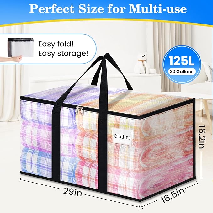 BlissTotes 10-Pack Large Moving Bags with Backpack Straps & Strong Zippers, Heavy-Duty Storage Bags Moving Boxes for Space Saving, Dorms, Transport, 125L-30 Gallons, Clear