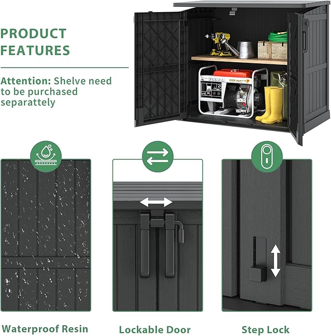 36 Cu Ft Resin Outdoor Storage Shed, Weatherproof Horizontal Outdoor Storage Cabinet with Dual Lock Door for Backyard, Patio, Garage, Garden(Black)
