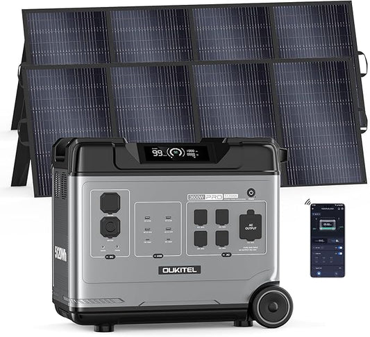 OUKITEL P5000 Pro 3600W Solar Generator with 2x400W Panel, 5120Wh Solar power station with 5 AC Outlets (6000W Peak), 1800W Fast Charging, Emergency Battery Backup for Home, Camping & RVs