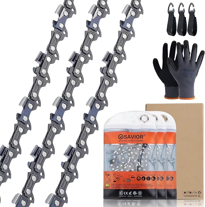Savior 3Pack S52 14 Inch Chainsaw Chain 3/8" LP Pitch .050" Gauge 52 Drive Links Fits Husqvarna 120 Echo CS-310 Ryobi RY3714, low-kickback Chain fits Dolmar Craftsman Poulan Homelite Chainsaw and More