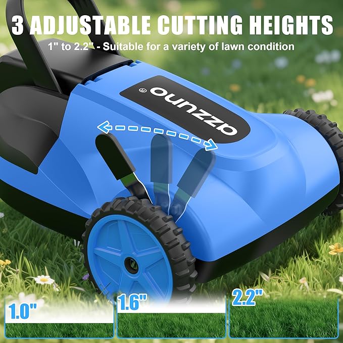 AZZUNO 8.3" Electric Cordless Lawn Mower: 20V Push Brush Cutter with 3-Position Height Adjustment, Brushless Compact Walk Behind Weed Wacker Eater for Small Garden Yard, 3.0Ah Battery and Charger