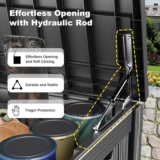 ROJIK 120 Gallon Outdoor Storage Box Waterproof - Patio Furniture Outside Deck Box, Garden Tools, Cushions, Pool Accessories Storage Bench with Lockable Lid and Side Handles (Black, 120 Gal)