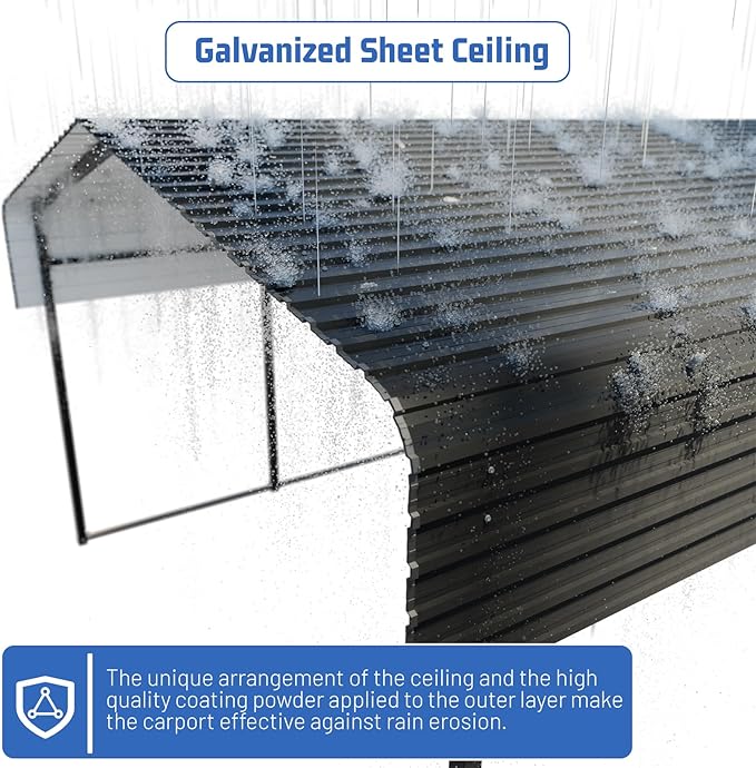 Metal Carport 13 * 20 FT Heavy Duty Carport Canopy with Galvanized Steel Roof Multi-Use Shelter Outdoor Portable Garage for Car, Boat, Pickup and Tractor