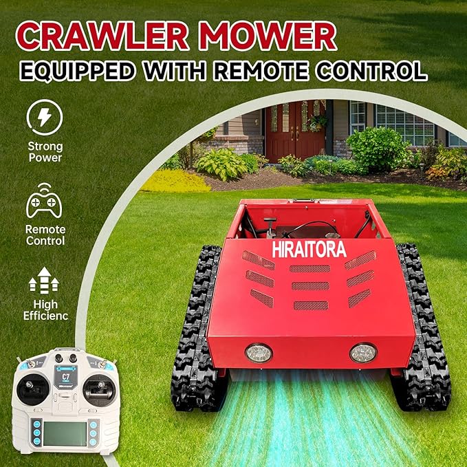 Remote Control Lawn Mower — 9HP Gas-Electric Hybrid Crawler, 4WD All-Terrain, 200m Remote, 45° Slope Capable, Adjustable Cutting Height, Factory-Direct Support