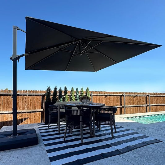 PURPLE LEAF 10' × 10' Patio Cantilever Umbrella with Base Outdoor Square Adjustable Offset Umbrellas with 360-degree Rotation and 8 Heavy Duty Metal Ribs for Garden Deck Pool Grey
