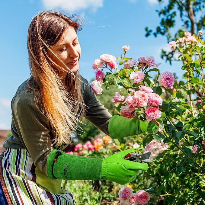 Long Gardening-Gloves Women/Men-Thorn proof Rose Pruning Heavy Duty Gauntlet, Best Garden Gifts for Gardener-M