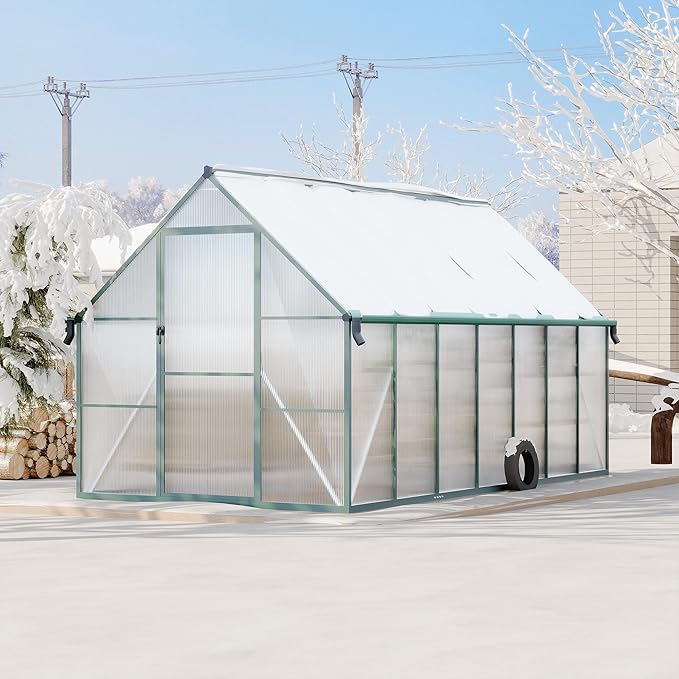 Polycarbonate Greenhouse for Outdoors, Large Walk-InGreenhouse with Quick Setup Structure and Roof Vent, Greenhouse with Ventilation