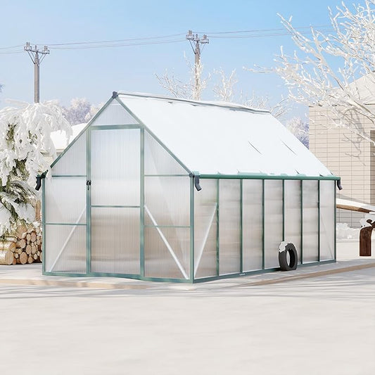 Polycarbonate Greenhouse for Outdoors, Large Walk-InGreenhouse with Quick Setup Structure and Roof Vent, Greenhouse with Ventilation