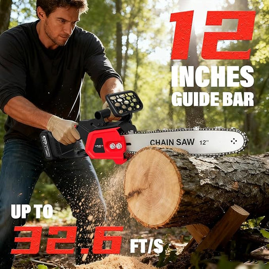 ALSO GO 12-inch Electric Chainsaw Cordless, 21V Battery Powered Chainsaw, Brushless Chain Saw with a 3.0Ah Battery, a Chain and a Charger Included, for Tree Trimming, Wood Cutting, Pruning