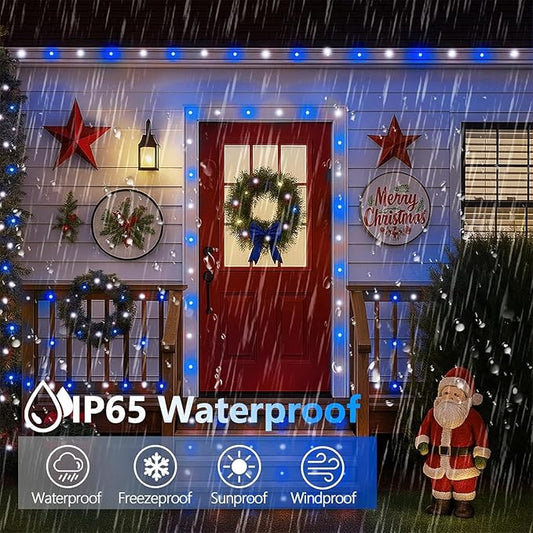 4 Pack 180FT Solar Christmas Lights Outdoor Waterproof, Super Bright 320 LED Solar String Lights with 8 Lighting Modes, Green Wire Solar Twinkle Tree Lights for Outside Xmas Party(Blue and White)