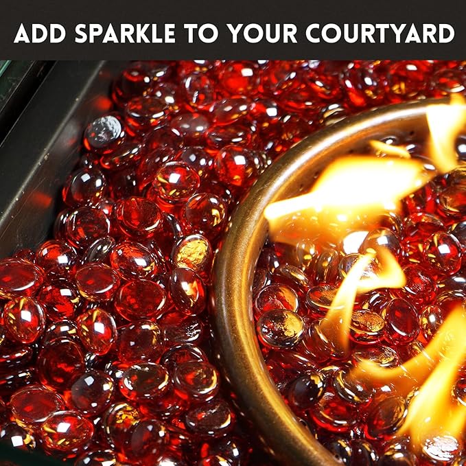 GasSaf Red Fire Glass Beads for Outdoor Fire Pit, Fireplace, Replaces Existing Gas Logs & Lava Rocks, 3/4 Inch Glass(10 Pound)(Red Luster)