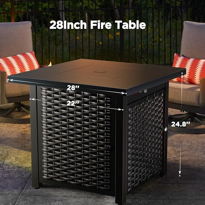 Ciays Propane Fire Pits 28 Inch Outdoor Gas Fire Pit, 50,000 BTU Steel Fire Table with Lid and Lava Rock, Add Warmth and Ambience to Gatherings and Parties On Patio Deck Garden Backyard