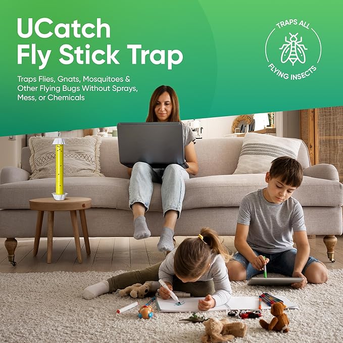 Sticky Fly Trap Indoor & Outdoor Pack of 4 | Hanging Fly Stick for Gnats, Flies, Wasps, Mosquitoes & Other Flying Bugs | Sticky Bug Traps | Home Pest Control | Flying Insect Trap Rolls | Ucatch